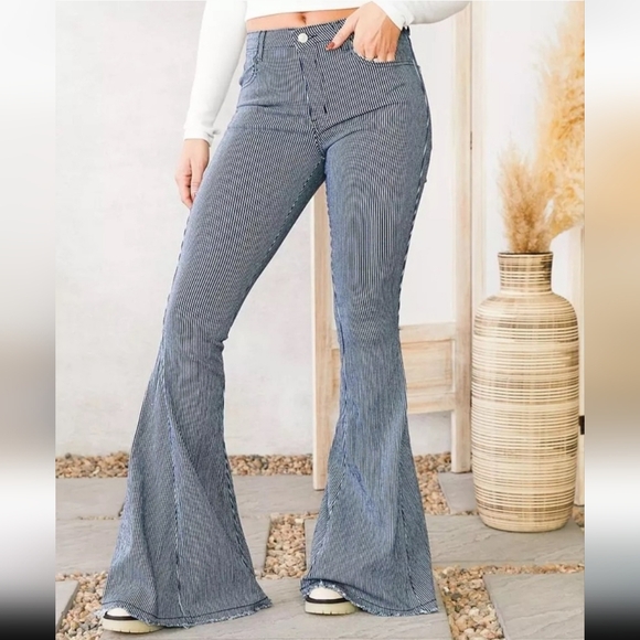 NWT Saints & Hearts Flare High-Rise Pinstripe Denim Jeans - Picture 3 of 14